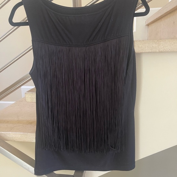 VINTAGE Moschino Black FRINGE Top with Red Rose - Picture 2 of 16